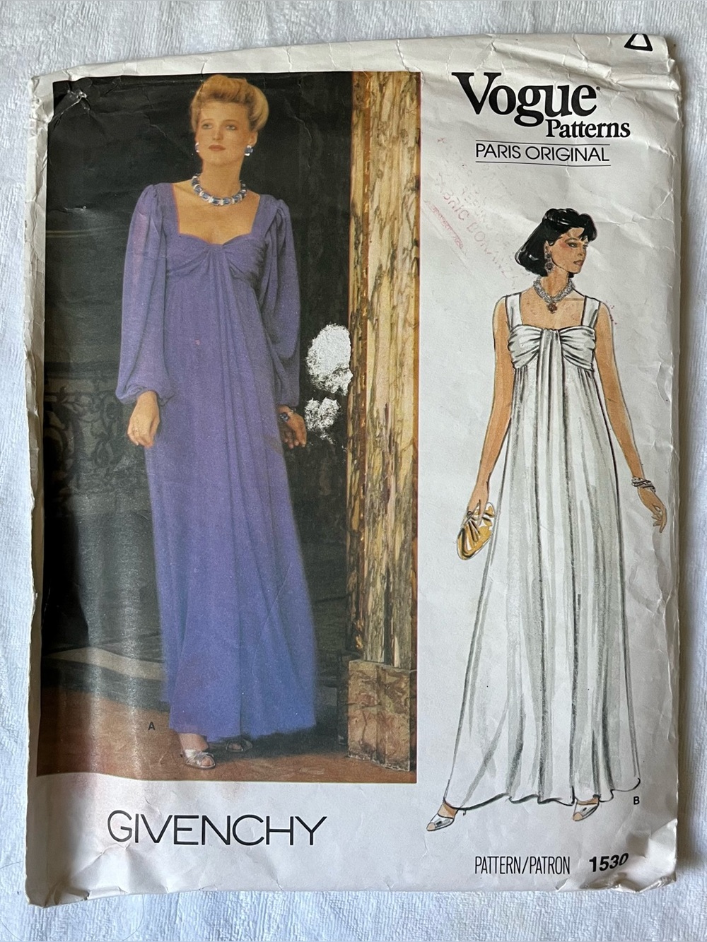 VOGUE PARIS ORIGINAL GIVENCHY #1530 Flowing Roman Gown Dress SZ 16 Pattern